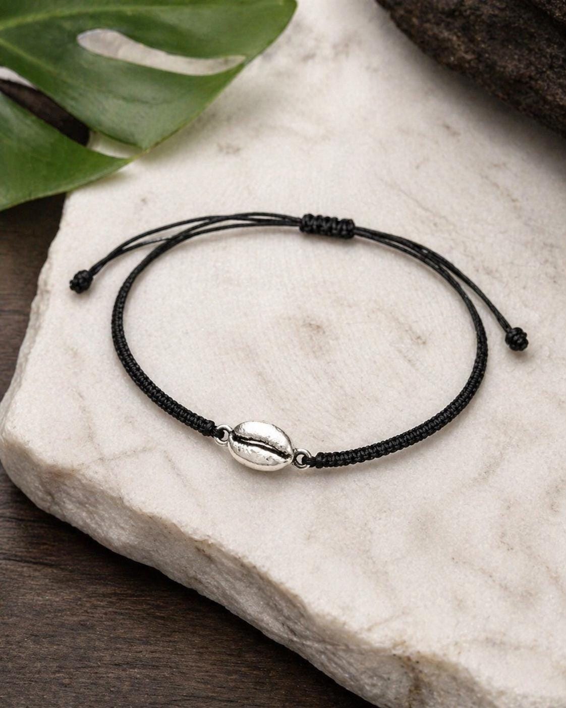 Silver Coffee Bean Bracelet, Handmade Minimalist Jewelry, Dainty