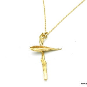 Gold Cross pendant with or without Chain. 9k,14k,18k Solid Gold olive Leaf & Twig cross necklace, Symbol of Peace, Protection and Fertility