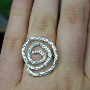 Pine tree twig Minimalist Handmade Nature Jewelry. ring Spiral Statement branch ring, Sterling silver 925.