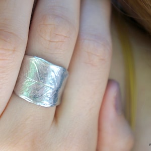 GOLD jewelry 14K White Solid Gold Olive Leaf Ring, Wide Ring for Women and Men,Solid gold cuff ring,Botanical ring gold,Leaf engagement ring