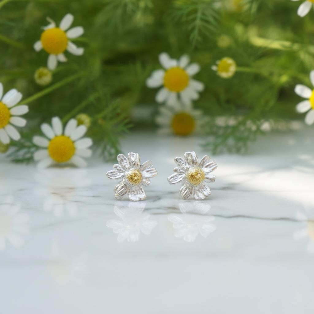 Orecchini A Fiore Di Narciso In Argento 925, Dettaglio 7 Mm, Eleganti E Femminili, Con Confezione Regalo