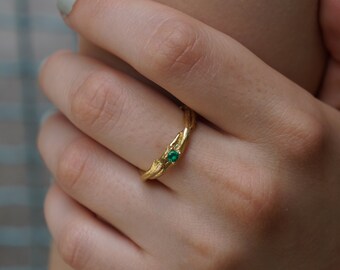 Gold Olive Branch Ring For Women and men Twig Adjustable Ring in Solid Gold,Double Band.(Rose,White or Yellow gold)