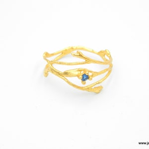 Jasmine plant Wide band branch Ring. Gold plated silver 925 Jasmine. Color zircon Twig ring. Small Diamond shape Lab creative Ethical ring image 2