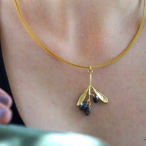 Olive leaf and fruit Necklace for women by Mother Nature Jewelry. Real flower Pendant Necklace in sterling silver.Fast Shipping