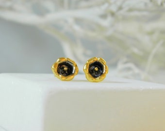 REAL Lily flower stud earrings jewelry 14k Gold plated and Black Palladium on sterling silver  gift for her