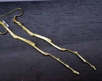 Long Dangle Branch Earrings, 14k Gold plated on/or sterling silver Statement Twig Earrings by Mother Nature Jewelry