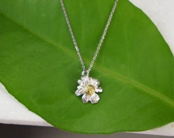 Sterling silver minimalist necklace, mini chamomile flower pendant.