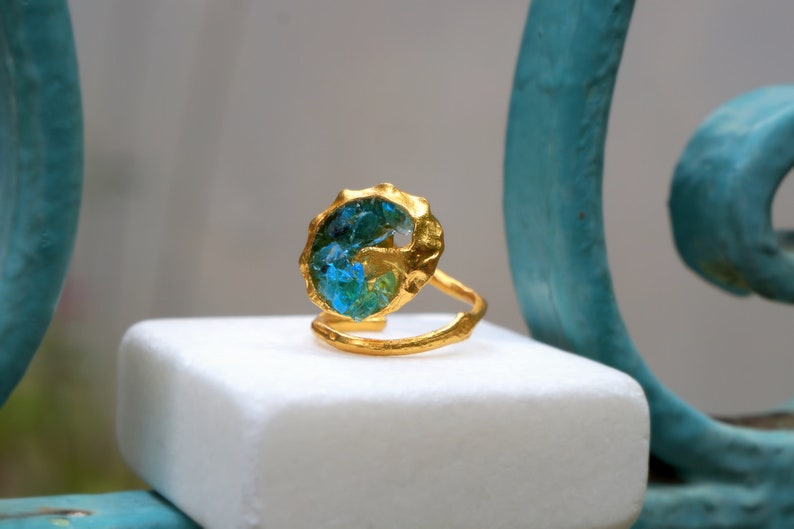 Real Sea Shell and Murano glass Ring for Women Gold plated silver Ring Beach and Summer Jewelry for Her Summer Wedding Jewelry