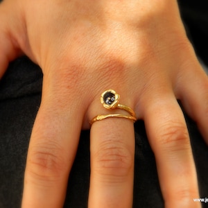 Minimalist Handmade Nature Jewelry. ring Real Lily Ring gold and black palladium with branch ring.  gift for her