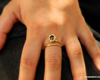 Minimalist Handmade Nature Jewelry. ring Real Lily Ring gold and black palladium with branch ring.  gift for her