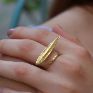 Minimalist Handmade Nature Jewelry. ring Adjustable Olive Leaf Ring in Recycled Sterling Silver.