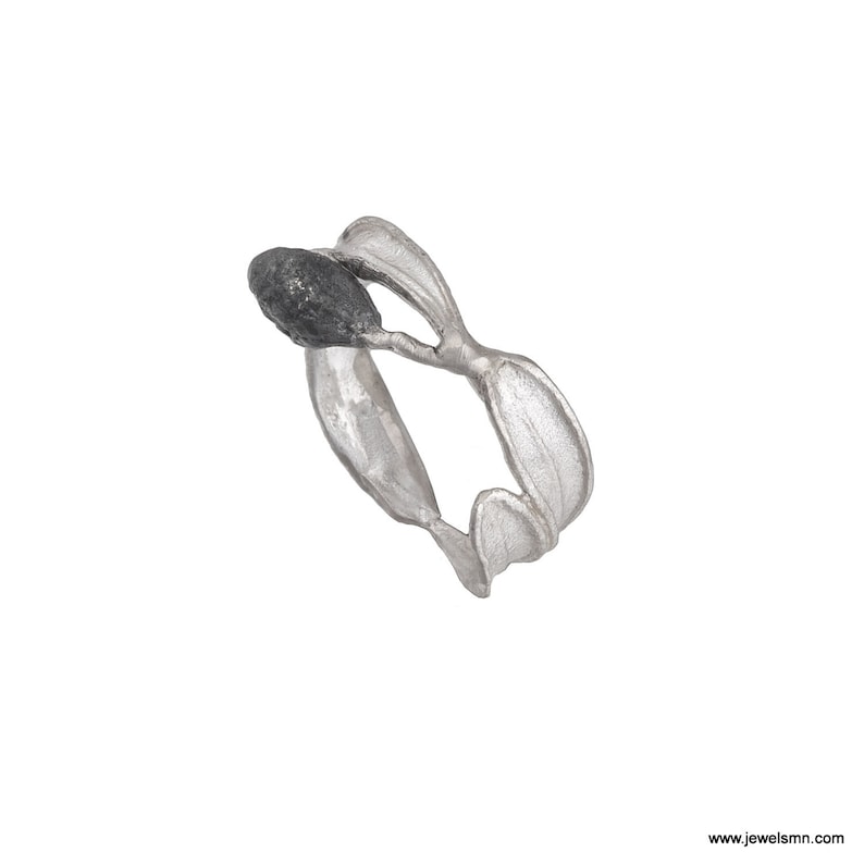 Nature inspired ring Sterling silver Real Olive leaf ring with black fruit. Symbol of peace and protection. Made by Mother Nature Jewelry image 1