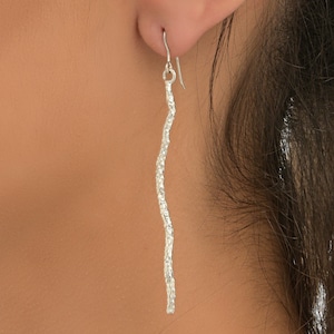 Silver Pine twig Earrings for Women,Twig earrings Silver branch earrings Mismatched earrings Large statement earrings Nature inspired