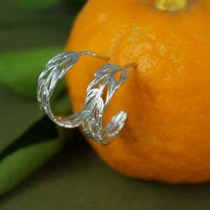 Gold Hoop Earrings with Real Sterling Silver Acacia Leaves - Womens Jewelry