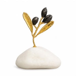 Escultura decorativa de rama de olivo dorada, estatua de árbol hecha a mano para decoración del hogar, regalo único, latón chapado en oro, diseño minimalista.