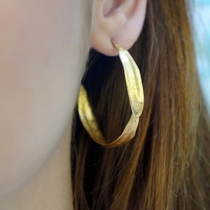 Big Hoop stud Earrings for Women, Sterling Silver Olive Leaves Hoops, Handmade Jewelry by Mother Nature