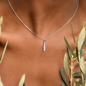 Minimal Sterling Silver small Olive leaf Necklace. Real Olive tree Petite Leaf pendant necklace, Mother Minimalist Handmade Nature Jewelry..