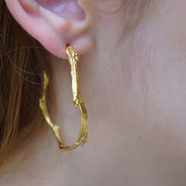 Pendientes de aros de oro para mujer, pendientes de rama de olivo REAL, pendientes TWIG para amantes de la naturaleza, envío RÁPIDO, joyería significativa de alta calidad