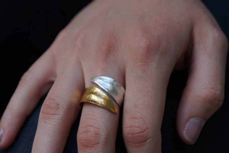 Real Olive Leaf Gold Ring, Handmade Nature Jewelry, Organic Tree Band, Gift for Victory & Health, Eco Sustainable Sterling Silver 925 image 5
