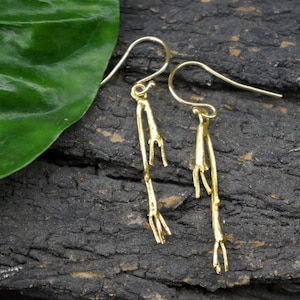 Jasmine plant Gold twig earrings by Real Jasmine flower branch in sterling silver. Mother nature plant earrings