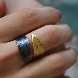 Minimalist Handmade Nature Jewelry. ring Olive Leaves Ring Gold plated And Black Rhodium on Sterling Silver.