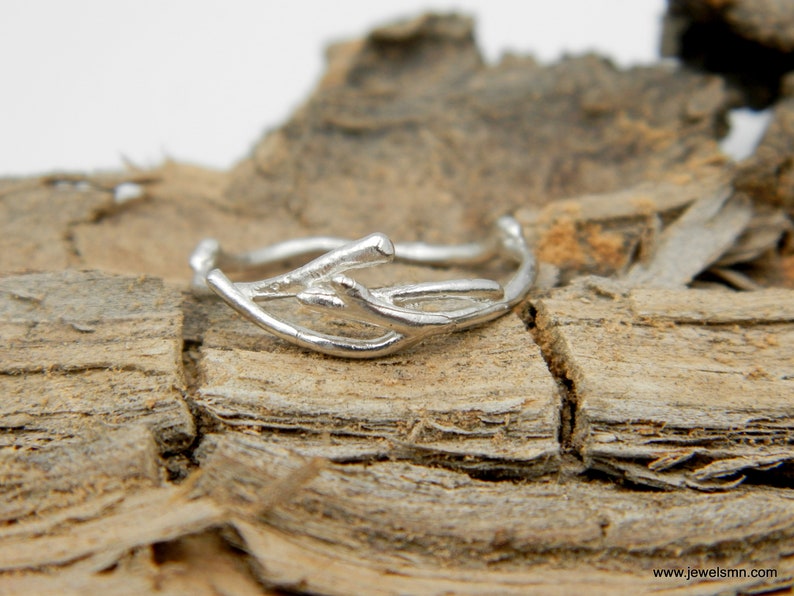 Twig ring band, thin sterling silver for men and women. Jasmine plant Dainty Everyday Ring by Mother nature Jewelry image 1