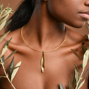 Real Olive Leaf Necklace for Women. 18K Gold plated on sterling silver by Mother Nature Jewelry. Olive is a symbol of peace, protection... image 2