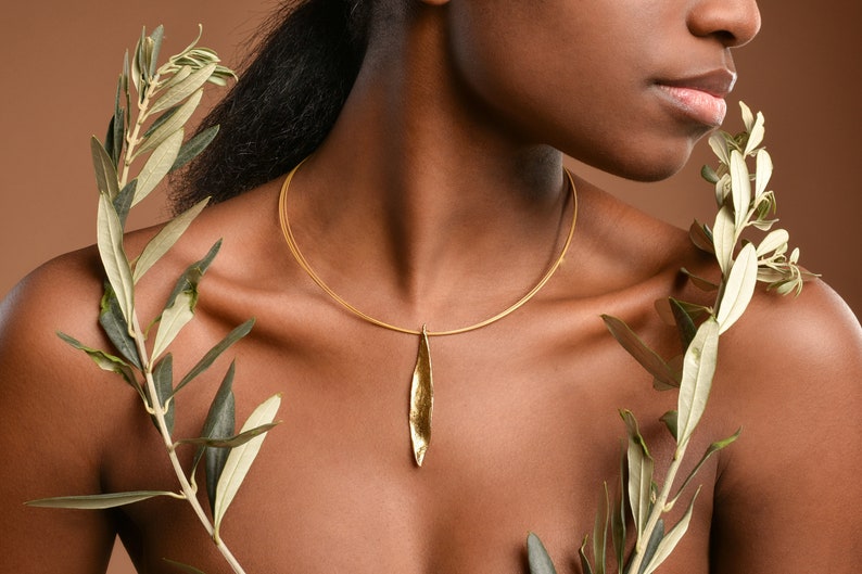 Real Olive Leaf Necklace for Women. 18K Gold plated on sterling silver by Mother Nature Jewelry. Olive is a symbol of peace, protection... image 2