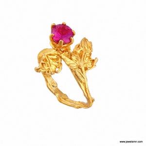 Solid Gold Jasmine Flower Ring with Ethical Diamond Cut Stone