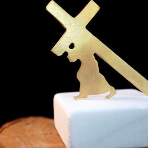 Home decor Religious Gift, Man carrying Cross statue, Minimal Gold plated statue Gift