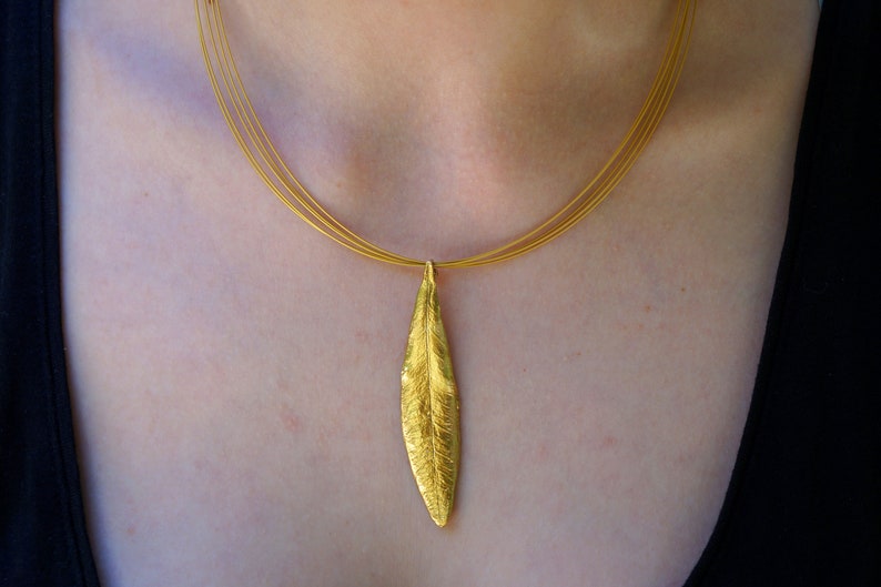 14K Gold plated on sterling silver Real Olive Leaf Necklace for Women by Mother Nature Jewelry, Statement Necklace image 3