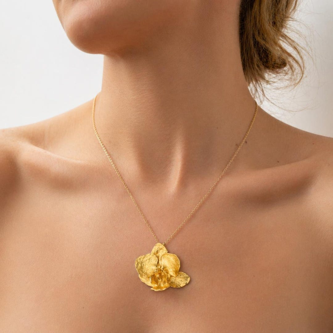 ネックレス・ペンダント real flower necklace Real Orchid Flower Necklace, Handmade Nature Inspired Jewelry