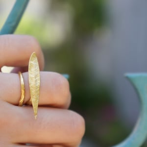 Solid Gold Olive Leaf and branch statement Ring for Women. Unique real gold Twig ring leaf.