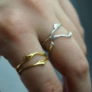 Real Jasmine Branch Ring, Handmade Minimalist Jewelry, Organic Forest Band, Gift for Luck & Spirituality, Sterling Silver 925