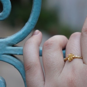 Minimalist Handmade Nature Jewelry. ring Bud Flower Statement Engagement Ring For Women, Gold plated .