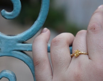 Minimalist Handmade Nature Jewelry. ring Bud Flower Statement Engagement Ring For Women, Gold plated .
