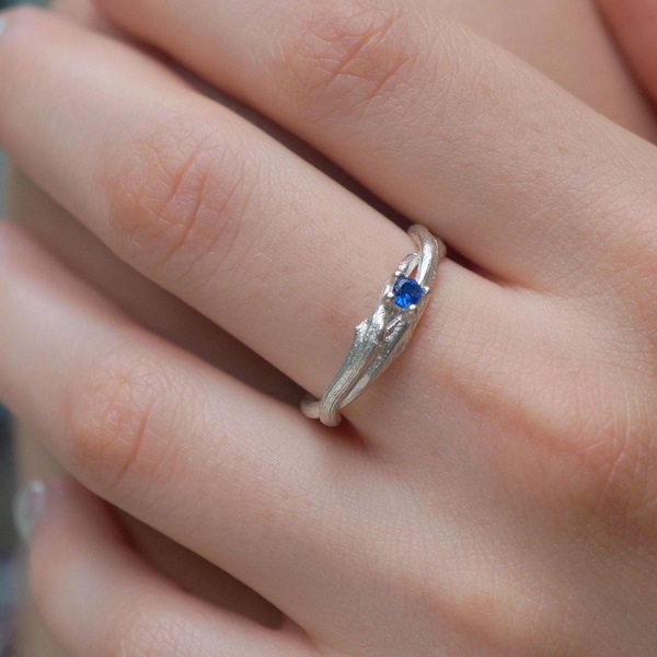 Nature Gold Branch Ring with color Zircon. Gold Plated Sterling Silver 925 Twig Ring, Handmade Minimalist Jewelry