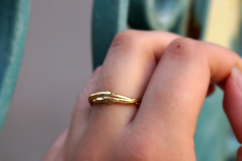 Gold Olive Branch Ring. Olive Twig, Wedding Band Ring for men and women, Adjustable. image 2