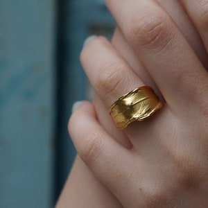 Minimalist Handmade Nature Jewelry. ring Real Dove Golden Feather Ring, Bohemian Rustic Jewelry for Women.