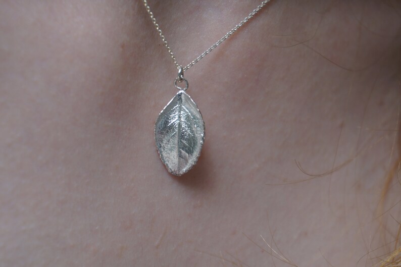 Pressed Rose plant Leaf necklace Necklaces for Women, in sterling silver by Mother Nature image 1