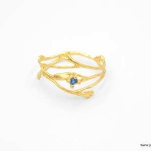 Jasmine plant Wide band branch Ring. Gold plated silver 925 Jasmine. Color zircon Twig ring. Small Diamond shape Lab creative Ethical ring image 5