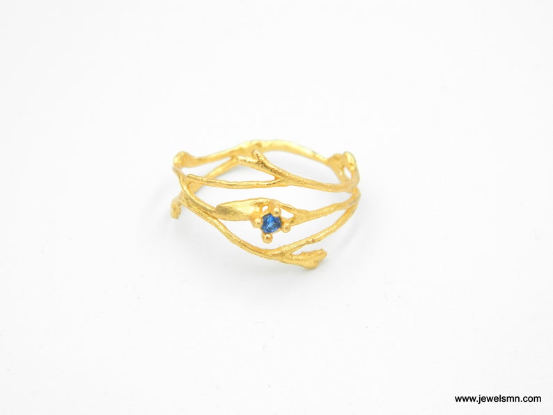 Jasmine plant Wide band branch Ring. Gold plated silver 925 Jasmine. Color zircon Twig ring. Small Diamond shape Lab creative Ethical ring image 5