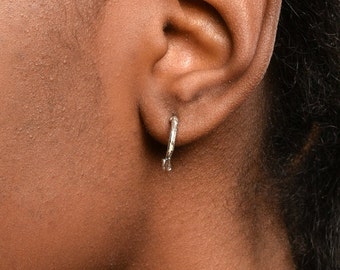 Μini twig hoop earring in Sterling silver from real Olive tree. Symbol of peace and physical and spiritual fertility.