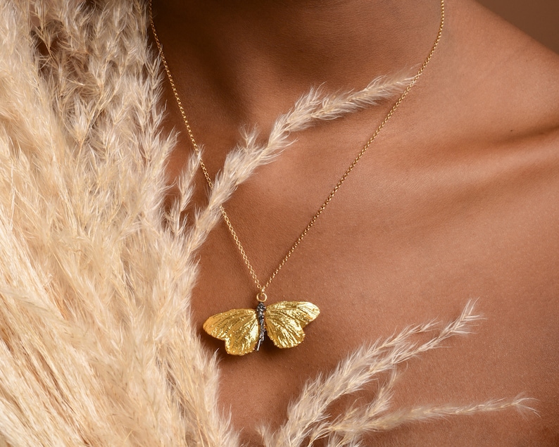 18k Gold plated butterfly necklace on sterling silver by Mother Nature Jewelry. Symbol of powerful transformation. image 2