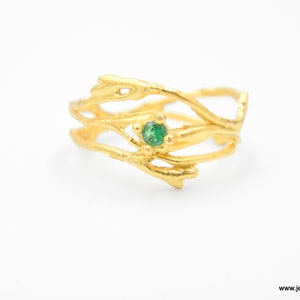 Jasmine plant Wide band branch Ring. Gold plated silver 925 Jasmine. Color zircon Twig ring. Small Diamond shape Lab creative Ethical ring image 1