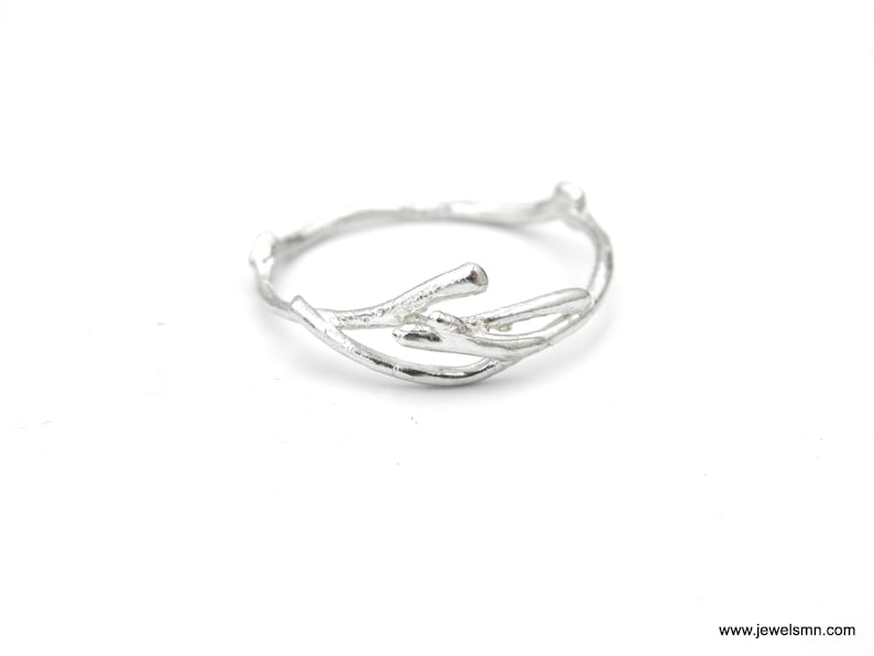 Twig ring band, thin sterling silver for men and women. Jasmine plant Dainty Everyday Ring by Mother nature Jewelry image 4