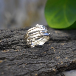 Minimalist Handmade Nature Jewelry. ring Twig Sterling Silver Wide Band Ring for men and women.