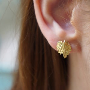Tiny GOLD jewelry Leaf earrings 18K-14K 9K Solid Gold Earrings from Vine leaves, Small Stud Earrings for plant lover by Mother Nature