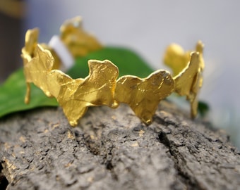 Ivy Leaves Bangle Bracelet 14K Gold plated on /or sterling recycled silver 925 .