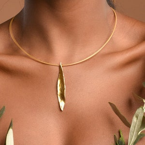 Real Olive Leaf Necklace for Women. 18K Gold plated on sterling silver by Mother Nature Jewelry. Olive is a symbol of peace, protection... image 1